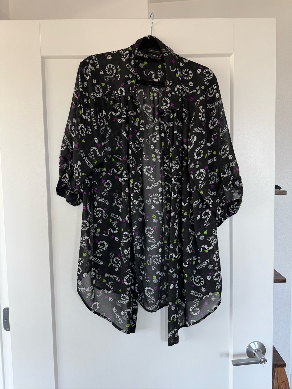 Sheer Black Printed Beetlejuice blouse torrid size 2
